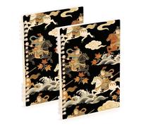 Amooorous Cuadernos grandes de tamaño A5 con diseño de samurái japonés, 21,1 x 14,5 cm, espiral con espiral, 60 hojas de ancho, para trabajo y aula, paquete de 2