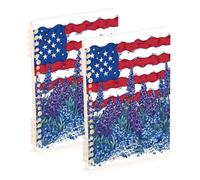 Amooorous Cuadernos tamaño A5 con diseño floral lavanda del 4 de julio para la escuela, 8.3 x 5.7 pulgadas, cuaderno en espiral de tapa dura, 60 hojas de ancho para viajes y escritura, paquete de 2