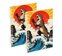 Amooorous Cuadernos universitarios de tamaño A5 con diseño de gato japonés con olas del océano, 8.3 x 5.7 pulgadas, cuaderno de composición resistente con rayas anchas, 60 hojas para escuela y oficina