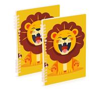 Amooorous Cuadernos universitarios de tamaño A5 con diseño de león feliz amarillo, 8.3 x 5.7 pulgadas, cuaderno de espiral encuadernado con alambre, 60 hojas para viajes y escritura, paquete de 2
