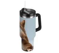 Amooorous Cute Back Shiba Inu Dog - Vasos reutilizables de acero inoxidable con tapa a prueba de fugas y pajita, taza de té decorativa para el hogar, la oficina o el coche, termo para agua acero