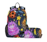 Amooorous Cute Monsters - Juego de mochila y bolsa de almuerzo para adolescentes y niñas, con fiambrera, mochilas para niños y niñas, 10-12, Cute Monsters Cartoon Space Aliens