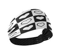 Amooorous Diadema elástica con forma de corazones blancos y negros a cuadros para tenis, correr, gimnasio, diademas para el cabello