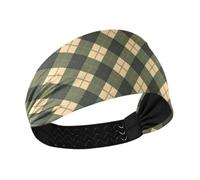 Amooorous Diademas antideslizantes de tela de ajedrez gris y verde para mujer, cabeza elástica para ciclismo, gimnasio, baloncesto, diademas para mujer