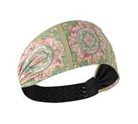 Amooorous Diademas elásticas para el sudor que absorben la humedad, estilo Oriente Medio, color rosa y verde, para maquillaje, tenis, voleibol, diademas para ni? as