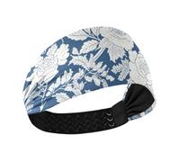 Amooorous Diademas extra anchas para mujer, color azul y blanco, diseño de flores, bohemias, para tenis, fútbol, correr, maquillaje, cintillos de pelo para mujer