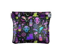 Amooorous Divertida cartera de piel con elementos brillantes de bruja feliz de Halloween para mujer, mini monedero portátil para mujeres y niñas, Divertidos elementos brillantes de bruja feliz