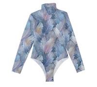 Amooorous Dreamy Feather - Elegante body azul de manga larga para mujer, cuello alto, moldeador, azul (Dreamamy Feather Elegant Blue), M