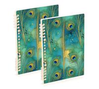 Amooorous Elegante cuaderno de espiral verde de plumas de pavo real tamaño A5 de 8.3 x 5.7 pulgadas, suministros escolares resistentes al desgaste para la universidad, 60 hojas para viajes y escritura