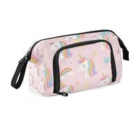 Amooorous Estuche para lápices con diseño de unicornios arcoíris blancos de dibujos animados, gran capacidad, con compartimento para la escuela preparatoria