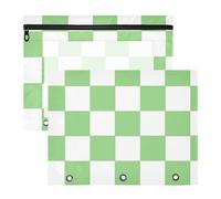 Amooorous Estuche resistente con 3 agujeros para cartas de papel A4, paquete de 2 unidades, diseño a cuadros americanos verdes y blancos