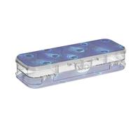 Amooorous Estuche transparente con diseño de plumas de pavo real azul de doble cubierta para suministros de papelería con cierre y tapa