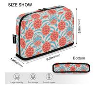 Amooorous Estuches japoneses rojos y azules con diseño de olas de tortuga de gran capacidad, con cremallera, bolsa de papelería para hombre, bolsas de oficina para eramientas