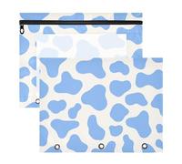 Amooorous Estuches transparentes con bolsillo para papel A4, cartas, paquete de 2 unidades, almacenamiento de profesores, escuela, estudiantes, suministros para profesores, impresiones de vaca, azul