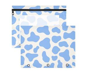 Amooorous Estuches transparentes con bolsillo para papel A4, cartas, paquete de 2 unidades, almacenamiento de profesores, escuela, estudiantes, suministros para profesores, impresiones de vaca, azul