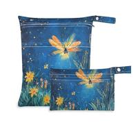 Amooorous Firefly Lighting Up Summer Night - Bolsa húmeda y seca a prueba de desorden, paquete de 2 bolsas húmedas para traje de baño con asas para yoga, pañales de bebé