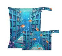 Amooorous Funny Ocean Library Book Fish Blue - Bolsas con cremallera para bebé, paquete de 2 bolsas de pañales esenciales con asas para pañales de bebé, yoga