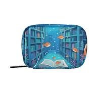 Amooorous Funny Ocean Library Book Fish Blue - Bolsas de medicina con compartimentos desmontables, organizador de medicamentos de viaje para bolso