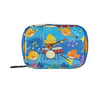 Amooorous Funny Ocean Music Concert Fish Blue - Bolsa de medicina para viajar con compartimentos desmontables, organizador de pastillas portátil grande para bolso, Divertido concierto de música