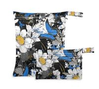 Amooorous Graffiti Art - Bolsas secas reutilizables impermeables con diseño de flores y mariposas azules, paquete de 2 artículos esenciales de viaje para bebés con asas para pañales de bebé, playa