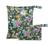 Amooorous Green Flowers and Dragons bolsa de ropa sucia lavable paquete de 2 accesorios de viaje para bebés con asa para yoga, playa