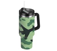 Amooorous Green Planes - Botella de agua reutilizable al vacío de camuflaje, tapa a prueba de fugas y pajita, taza de café grande decorativa para agua, té helado o café termos para café, 40 onzas