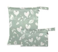 Amooorous Green Romantic Valentine Love - Bolsa impermeable a prueba de desorden, paquete de 2 artículos esenciales de viaje para volar con asas para guardería, playa