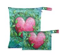 Amooorous Green Vines Wrapped in Pink Hearts - Bolsa húmeda con cremallera para bebé, paquete de 2 bolsas de pañales esenciales con asas para playa, viajes