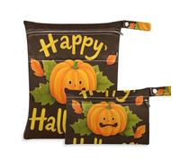Amooorous Happy Halloween - Bolsa de pañales húmeda reutilizable con diseño de calabaza amarilla, paquete de 2 artículos esenciales de viaje para bebé con asas para playa, gimnasio