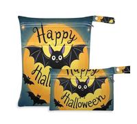 Amooorous Happy Halloween - Bolsa húmeda para pañales con cremallera, diseño de murciélago negro, paquete de 2 bolsas de pañales esenciales con asas para guardería, baño