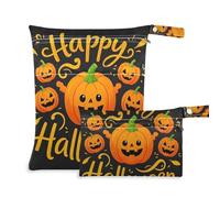 Amooorous Happy Halloween - Bolsa lavable de calabaza amarilla para natación, paquete de 2 artículos esenciales de viaje para bebé con asas para gimnasio, baño