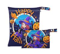 Amooorous Happy Halloween Cartoon Cute Witch - Bolsa de lavandería con cremallera, paquete de 2 artículos esenciales de viaje para bebé con asas para guardería, gimnasio