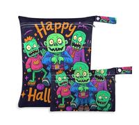 Amooorous Happy Halloween Cartoon Cute Zombie - Bolsa a prueba de desorden para pañales, paquete de 2 artículos esenciales de viaje para bebé con asas para yoga, yoga