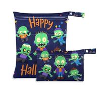 Amooorous Happy Halloween Cartoon Cute Zombie - Bolsa con cremallera para traje de baño, paquete de 2 artículos esenciales de viaje para bebés con asas para piscina, pañales de bebé