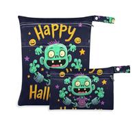 Amooorous Happy Halloween Cartoon Cute Zombie - Bolsas de traje de baño a prueba de desorden, paquete de 2 artículos esenciales de viaje para bebés con asas para bañarse, playa