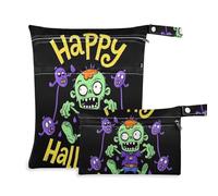 Amooorous Happy Halloween Cartoon Cute Zombie bolsas impermeables para playa, paquete de 2 artículos esenciales de viaje para bebés con asas para viajes, playa