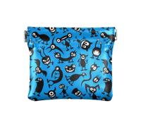 Amooorous Happy Halloween - Monedero pequeño de piel sintética para mujer, color negro y azul, Happy Halloween Scary Black Blue, 1 size