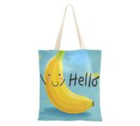 Amooorous Hello Cartoon - Bolsa de lona mediana con asas de plátano amarillo, bolsa de tela para viajes, bolsa de lona, Hello Cartoon Cute Yellow Banana, 1 Size