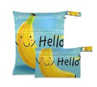 Amooorous Hello Cartoon Cute Yellow Banana - Bolsas impermeables impermeables, paquete de 2 artículos esenciales de viaje para volar con asas para viajes, baño, Hello Cartoon - Lindo plátano amarillo,
