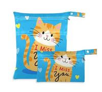 Amooorous I Miss You - Bolsas lavables con diseño de gato marrón para viajes, paquete de 2 artículos esenciales de viaje para bebés con asas para bañarse y bañarse