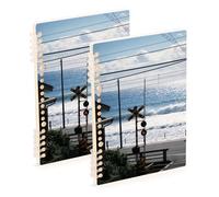 Amooorous Janpenses Road Sea Street View - Cuadernos de tamaño A5 de 8.3 x 5.7 pulgadas, espiral con rayas universitarias, 60 hojas para diario y lista de tareas, paquete de 2