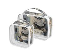 Amooorous Juego de 2 bolsas de aseo decorativas transparentes con diseño de mapache gris de dibujos animados, aprobadas por la TSA, resistentes al agua, bolsas de cosméticos para mujeres, para bolso,