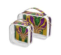 Amooorous Juego de 2 bolsas de aseo decorativas transparentes de carnaval de Mardi Gras de Carnaval, color amarillo y morado, aprobadas por la TSA, kit de afeitado para hombre, Máscara de carnaval de