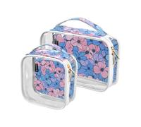 Amooorous - Juego de 2 kits de aseo decorativos transparentes con varias pequeñas flores rosa y azul claro, aprobado por la TSA y cumple con las normas de las aerolíneas, varios, Varias Flores