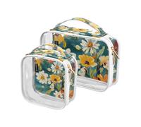 Amooorous - Juego de 2 kits de aseo decorativos transparentes para pintura al óleo con margaritas blancas, aprobados por la TSA y resistentes al agua, conforme a las normas de las compañías, Pintura