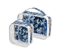 Amooorous - Juego de 2 kits de aseo transparentes para hombre, diseño de camuflaje, impermeable, certificado por la TSA de acuerdo con las normas del aeropuerto, camuflaje y azul, 1 size,