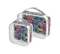 Amooorous - Juego de 2 pegatinas decorativas transparentes para colgar aprobadas por la TSA - Estuche de maquillaje transparente - Esencial de viaje - Graffiti Art Trend Play Stickers, 1 size,