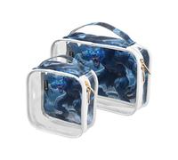 Amooorous - Juego de 2 pequeños kits de aseo para hombre, color azul Cool Fire Monster transparentes aprobados por la TSA reutilizables, estuche de viaje para hombre, kit de afeitado de maquillaje,