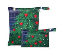 Amooorous Love Green Merry Christmas Tree - Bolsa húmeda reutilizable e impermeable, paquete de 2 artículos esenciales de viaje para bebés con asas para viajes, gimnasio