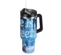 Amooorous Love is Sweet Animal Penguin Sealion Ice Blue - Botella de agua de boca ancha al vacío con tapa a prueba de fugas y pajita, taza de café decorativa de 40 onzas para agua, té helado o café